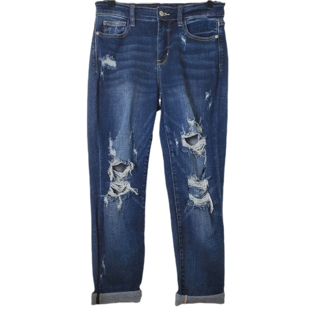 Judy Blue Boyfriend Fit Distressed‎ Stretch Denim Jeans Size 5 / 27 JB82427MD-CO